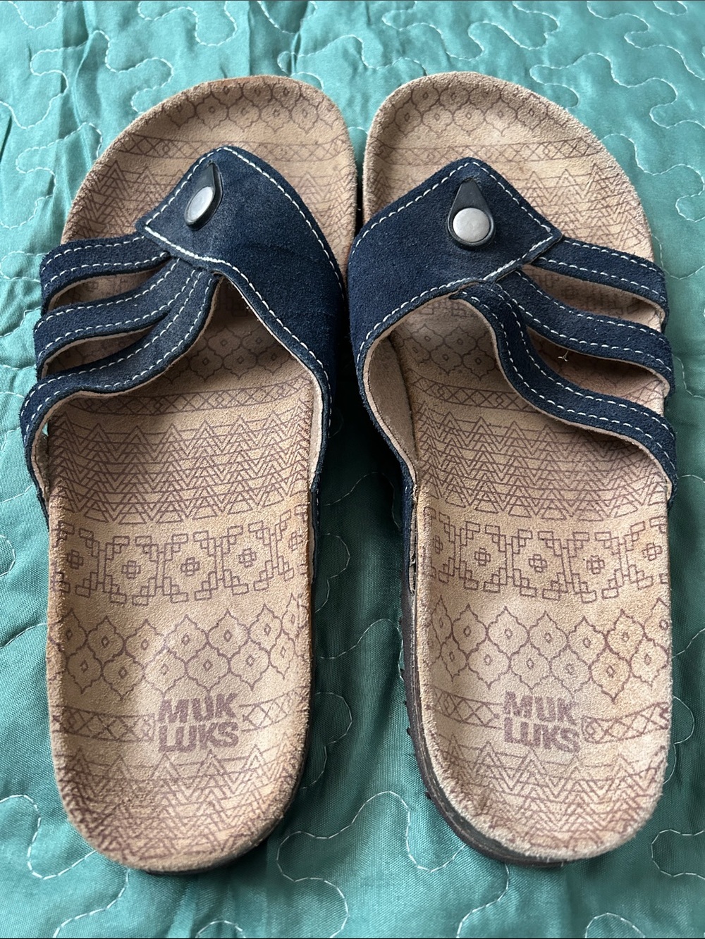 Muk Luks Navy Triple-strap Suede Slide Sandals